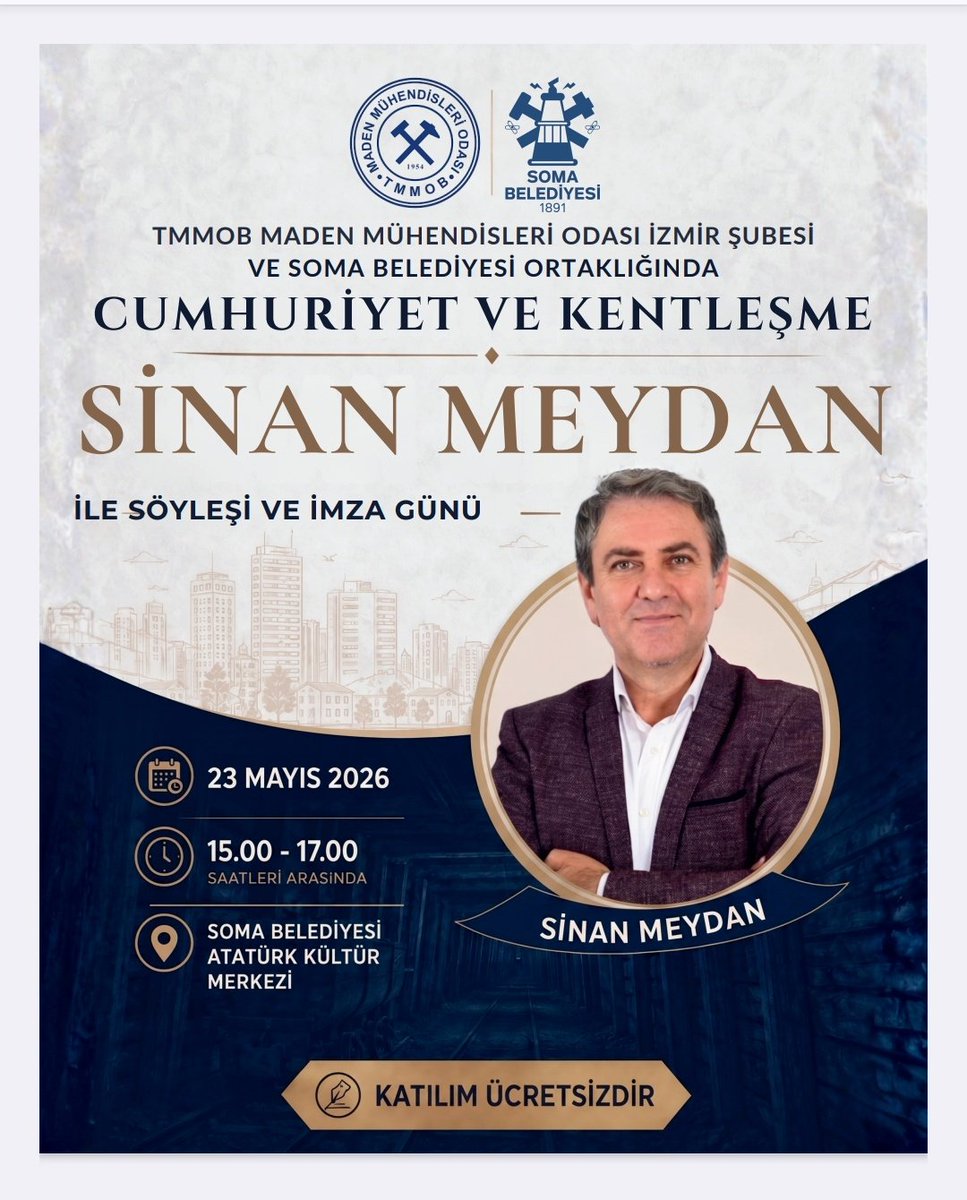 SMEYDAN's tweet photo. Emeğin kenti Soma'da buluşuyoruz. 

🗓️23 Mayıs Cumartesi 

📌Soma Belediyesi Atatürk Kültür Merkezi

⏰15.00-17.00 https://t.co/aUlCgzffnt