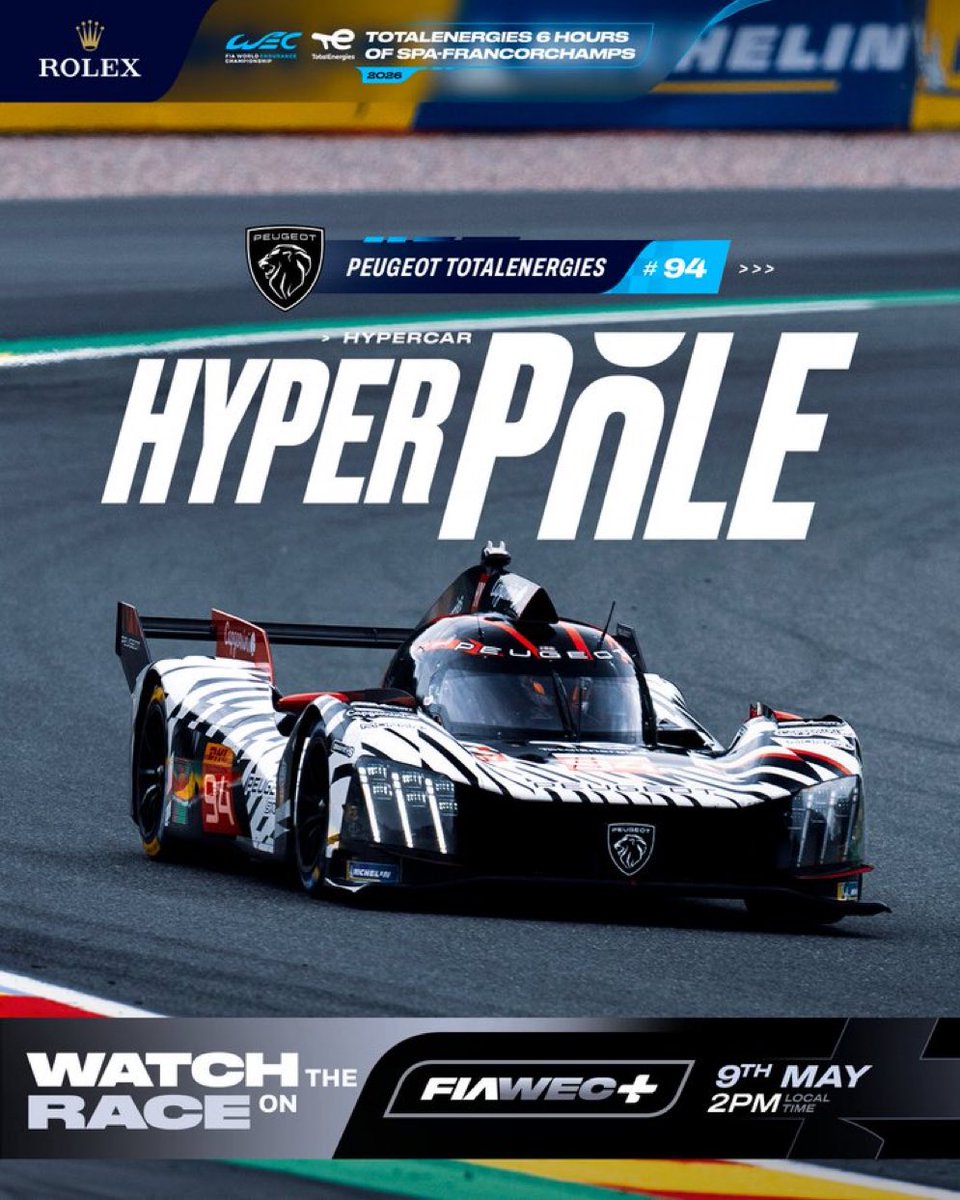 ⏱️ POLE POSITION DE LA PEUGEOT #94 AUX 6H DE SPA ! 🇧🇪

Magnifique qualification de Malthe Jakobsen qui place son Hypercar en première position pour le départ demain 👏🇫🇷

🟩 Pole position de la Lexus #78 du Akkodis ASP Team en LMGT3 ! 

#WEC #6HSpa