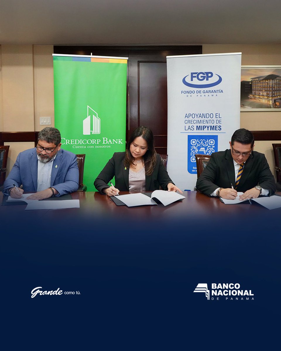 banconalpa's tweet photo. Con el objetivo de fortalecer el desarrollo productivo del país, Credicorp Bank se incorpora al Fondo de Garantía de Panamá. Mecanismo clave para mayor capacidad de respuesta, mejores condiciones y oportunidades para quienes impulsan el progreso económico. 

Esta iniciativa liderada por Banco Nacional de Panamá fortalece el acceso a financiamiento para las Mipymes y los sectores productivos del país.