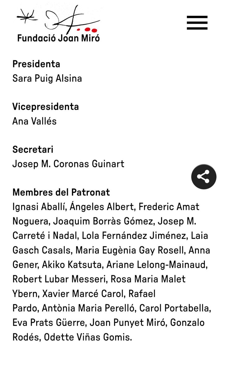 Vet aquí els membres del Patronat de la Fundació Joan Miró, que han eliminat el català com a requisit per al nou director: