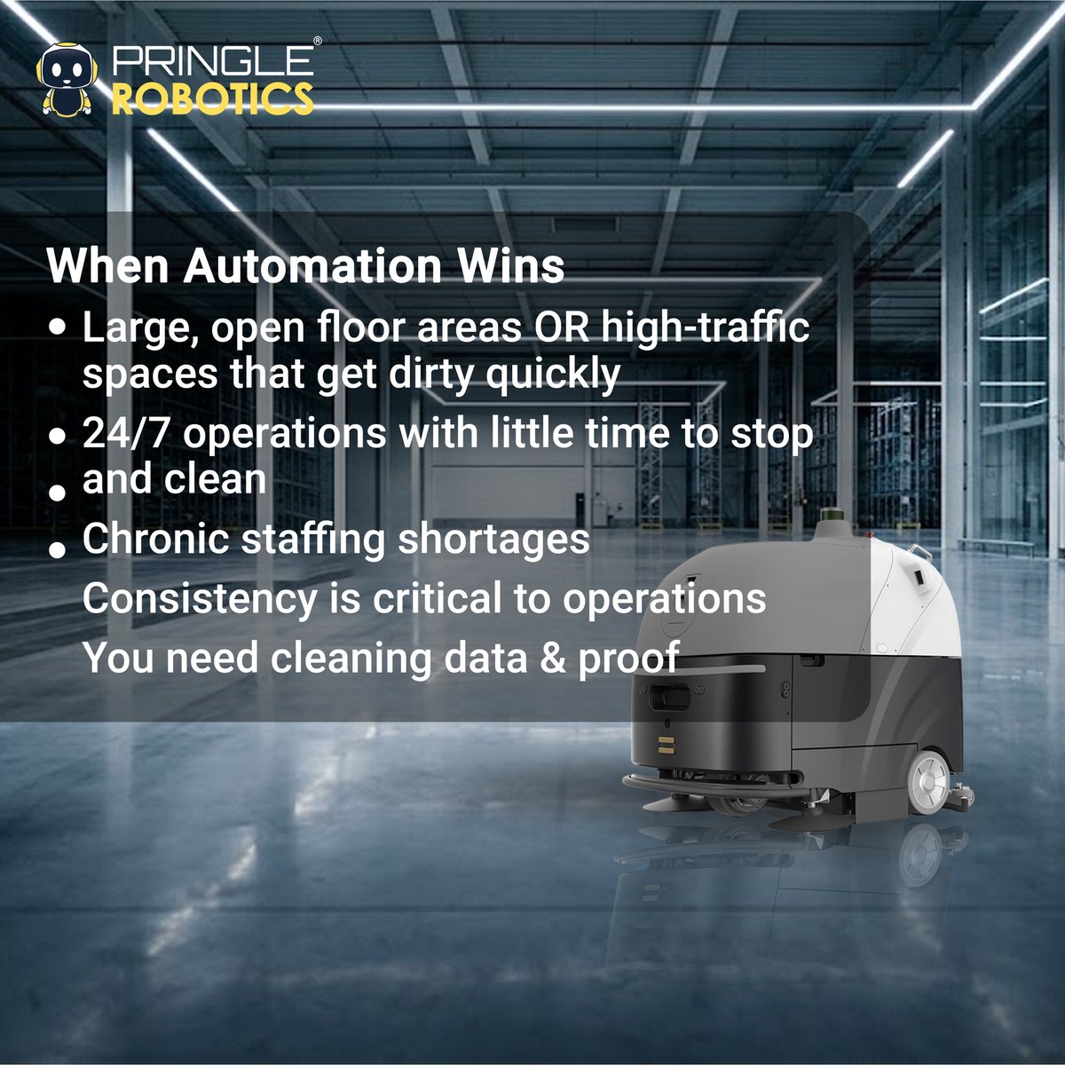 PringleRobotics's tweet photo. When does manual cleaning still make sense? Here's a quick recap of insights from our blog post earlier this week. 

#Pringlerobotics #SmartCleaningChoices #RightToolRightTime
#AutomationWithBalance https://t.co/6EkYPpjI66