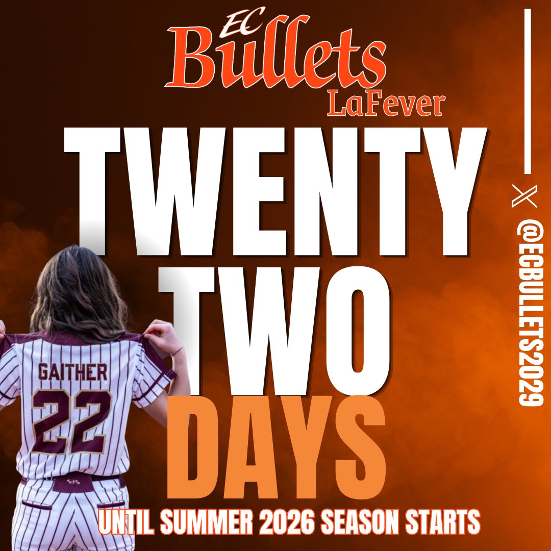 ECBullets2029's tweet photo. #22 Emma Gaither is counting down the days…

22 to be exact until she hits the diamond with her teammates in Hendersonville, TN for the first tournament of the Summer 2026 season! ☀️🥎

The countdown is on and we can’t wait to watch this team get after it! 💙🧡 @EmmaGaither2030 https://t.co/zmClTWBXVR