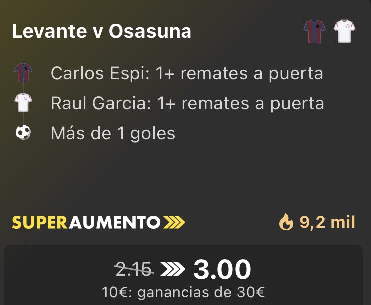 PapasitoBets_'s tweet photo. SUPERAUMENTO de BET365

Es más duro de lo que nos tienen acostumbrados. Existe la posibilidad de que Raúl Garcia no salga desde el principio y lo cambien poco antes pero veremos cuando llegue la hora https://t.co/2KsDYxYd1u