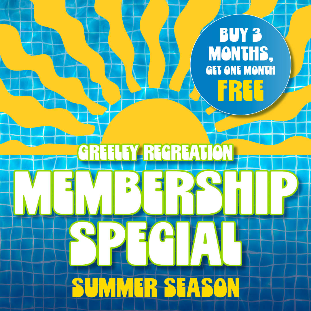 GreeleyRec's tweet photo. Greeley Recreation’s Summer Season Membership deal is LIVE! Now through June 8, buy a quarterly membership and get one month free. Sign up online or visit the Greeley Rec Center or Family FunPlex.
https://t.co/jvg2CsVQAb https://t.co/xOTnPUfZ2t