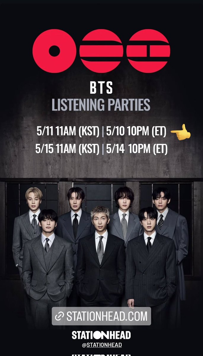 ADEMÁS TENDREMOS 2 LISTENING PARTIES MAS EN STATIONHEAD PARA "SWIM" DE BTS‼️ les dejo horarios 💜

➡️ 1er listening party

🗓️ Domingo 10 de mayo

07:00 PM🇺🇸(PT)🇨🇦(PT)
08:00 PM🇲🇽🇨🇷🇳🇮🇭🇳🇬🇹🇸🇻🇧🇿
09:00 PM🇨🇴🇪🇨🇵🇪🇵🇦
10:00 PM🇻🇪🇩🇴🇧🇴🇵🇷🇨🇺🇨🇱🇺🇸(ET)🇨🇦(ET)
11:00 PM🇧🇷🇦🇷🇺🇾🇵🇾

🗓️ Lunes 12 de mayo