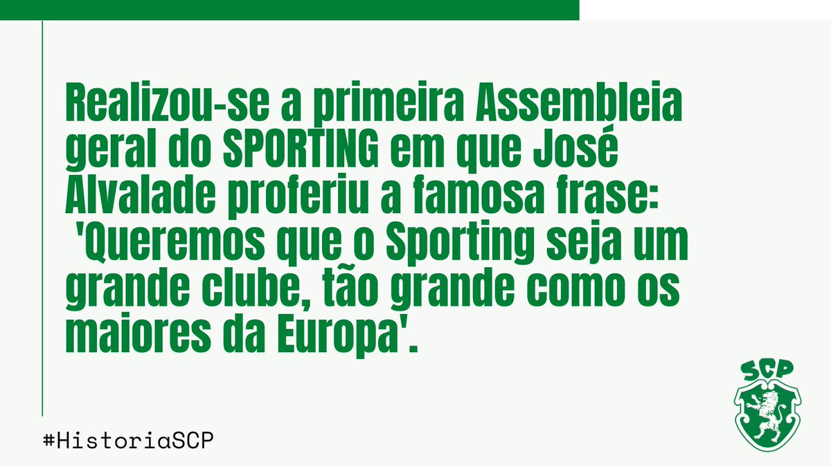 ⏳🦁 #NesteDiaSCP 
🗓️ 08 de Maio de 1906
𝙎𝘼𝘽𝙄𝘼𝙎 𝙌𝙐𝙀?
"Queremos um Clube tão grande como os maiores da Europa". 💚
Tinha que ser neste dia. Muitos parabéns <a href="/castrojr76/">João Castro</a> !

#Sporting #SportingCP <a href="/SportingCP/">Sporting CP</a>