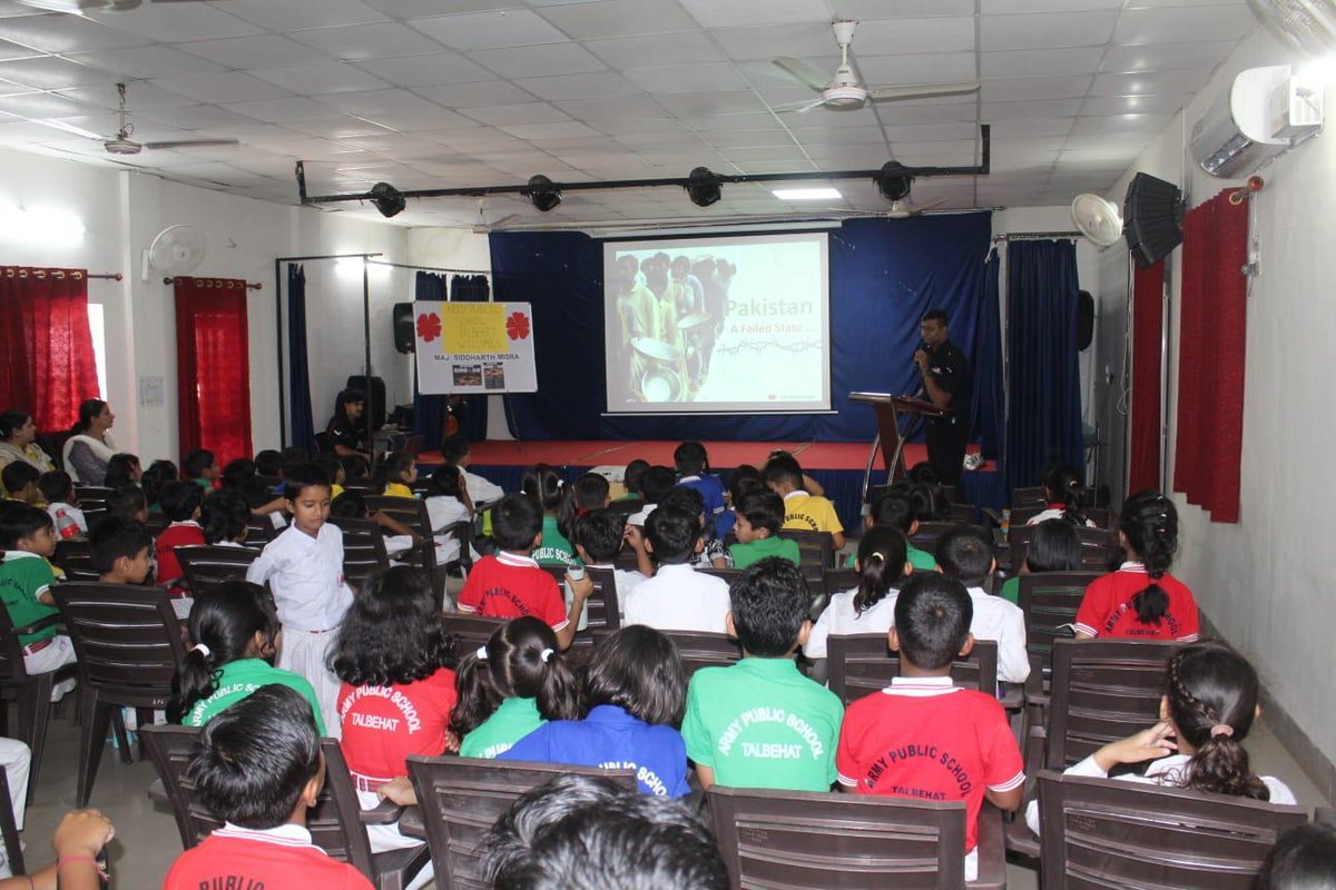 ProDefLko's tweet photo. On the completion of one year of Operation Sindoor Mighty Ninety conducted an informative session  for students of APS, Talbehat. More than 200 students actively participated, gaining valuable insights and inspiration. 

#OpSindoor #Strikeone #APS 
#TalbehatMilitaryStation https://t.co/JHXNNYeazY
