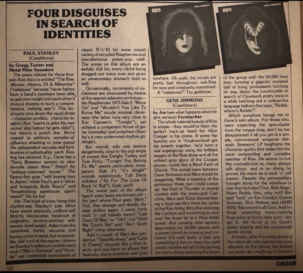 rebelwithyou's tweet photo. 1978 KISS Solo Albums Review by Creem Magazine back in the days
#Kiss #CreemMagazine #KissArmy https://t.co/aTnuywCLqj