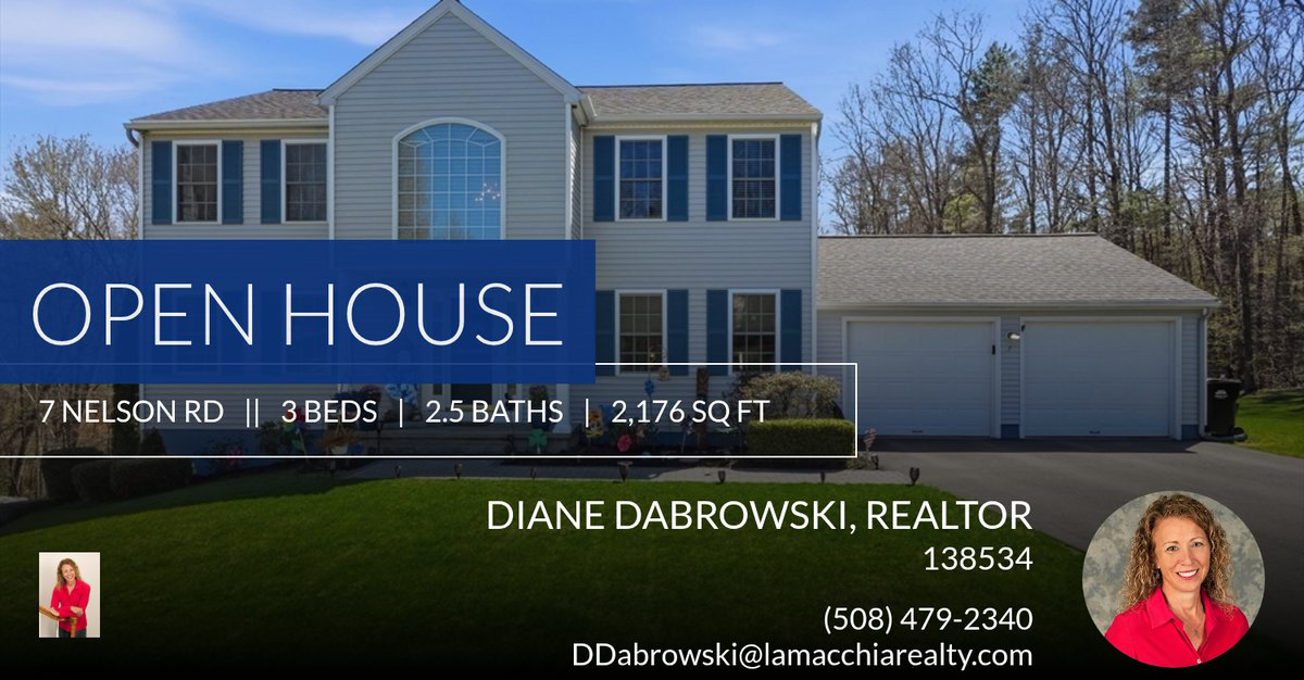 CharltonRealtor's tweet photo. This cul-de-sac home won't last! Stop by the open house Sat., 5/9/26 from 11:30 - 1 PM or give me a call at (508) 479-2340 📱!

For fastest response, please email me at DDabrowski@lamacchiarealty.com
Let me know how I can help you... https://t.co/mpPOuEOzj6 https://t.co/PrmP0w7QLY