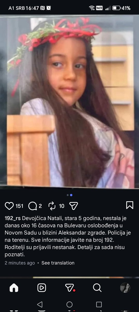 milabezkrila's tweet photo. Nestala devojčica u Novom Sadu https://t.co/BxZPAjFGPF