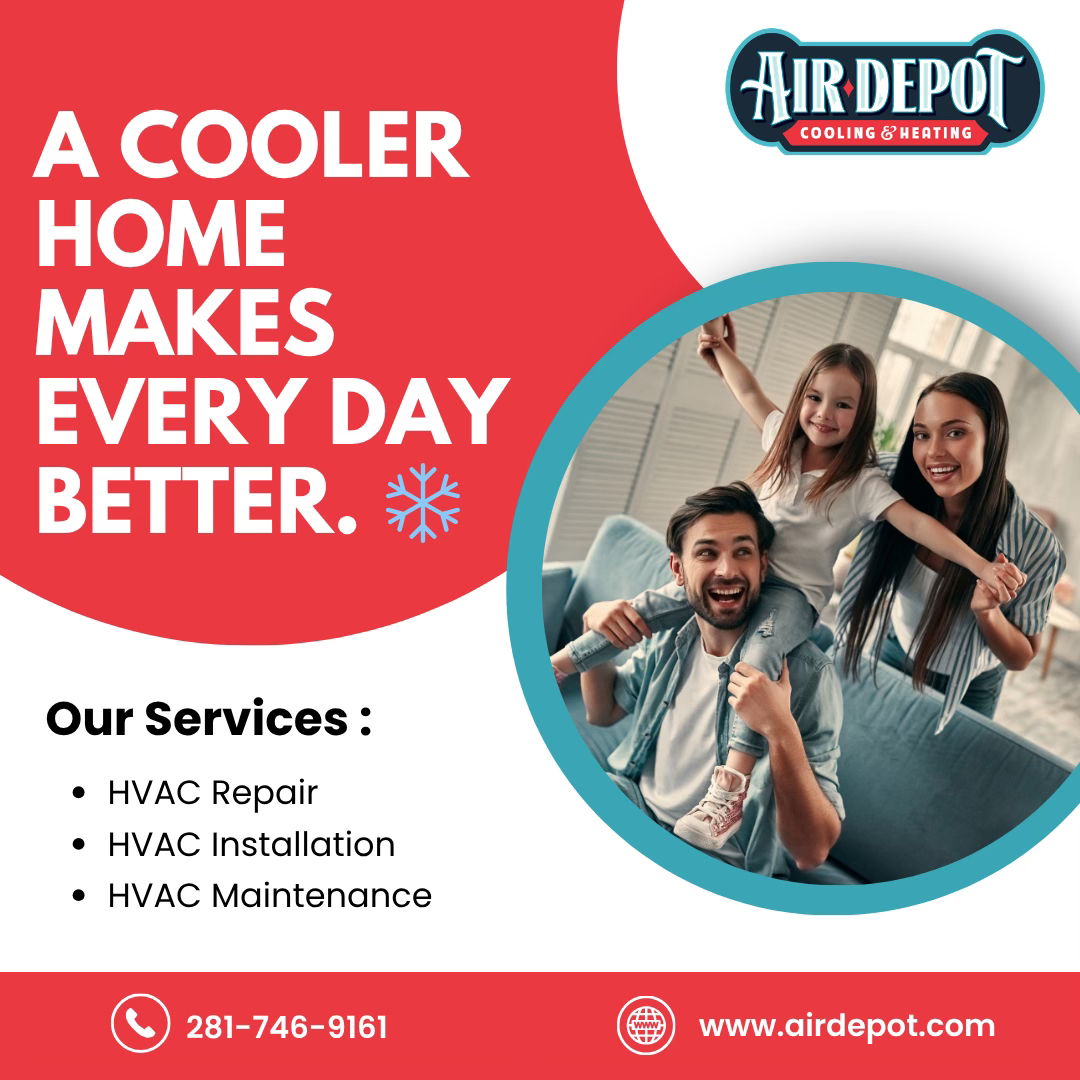 AIRDEPOT's tweet photo. A reliable AC system does more than cool your home—it helps you sleep better, relax easier, and enjoy time with your family. Air Depot provides expert AC repairs and installations for Cypress and Houston homes, making sure your comfort is consistent no matter how hot it gets outside. Stay comfortable—schedule your service at https://t.co/o8SesUMi4S #homecomfort #acservice #houstontx #cypresstx #coolliving #airdepot