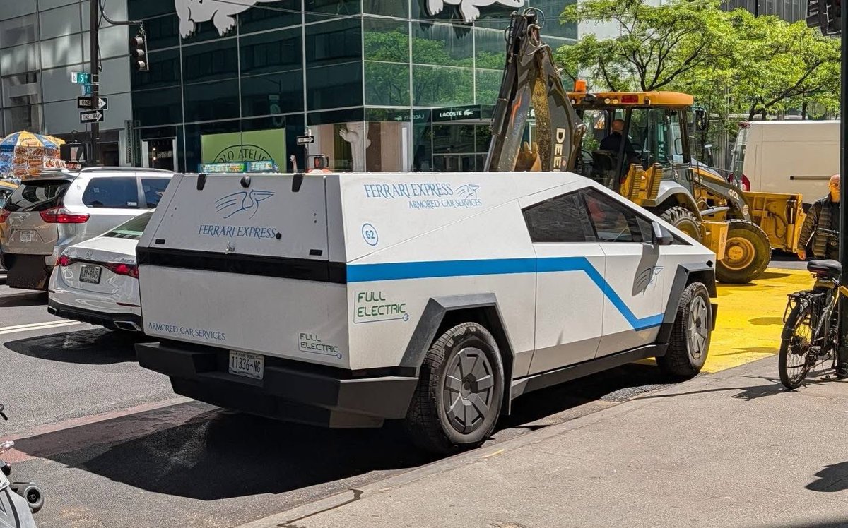TheTeslaLife's tweet photo. Another #TeslaAtWork here in New York City. This armoured express courier picked the right #Tesla for the job! #Cybertruck https://t.co/GPnLqUg6VM