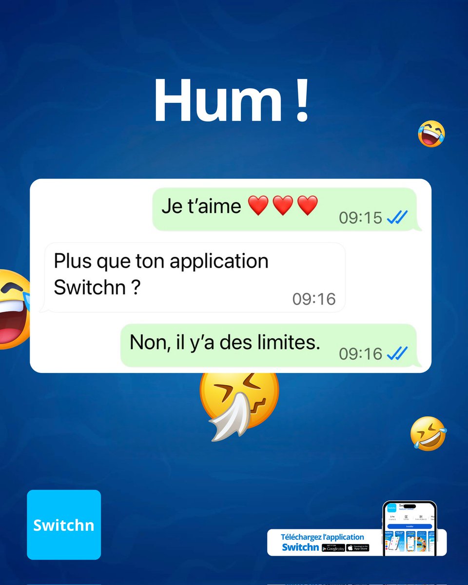 SwitchnLtd's tweet photo. 😂😂Quand même!!
Même à minuit, l'appli répond bien😩
😊😎Les transferts Gooddeal et Om-Momo propre, plus la  connexion pour Netflix à tout heure.

On barre le genre ci? 🥱 Comment😅
#Switchn #Ommomo https://t.co/26brM2OOs1