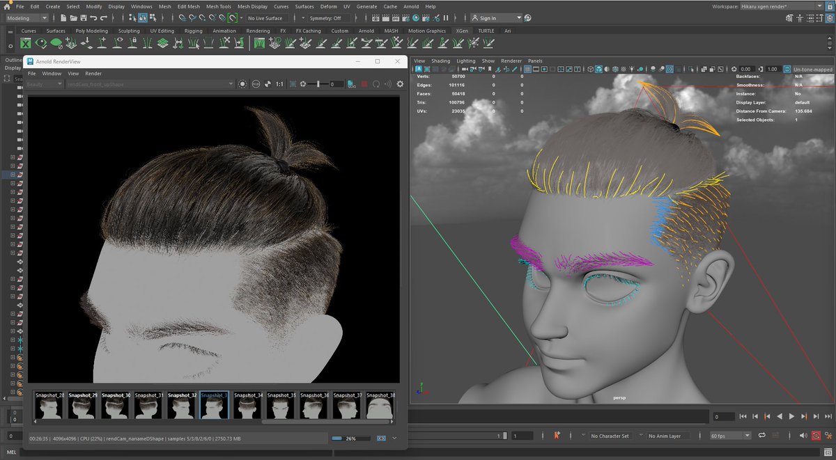 ChacahiN's tweet photo. wip💇
自主制作ヘアーがそろそろ完成🏃‍♂️
近々ArtStationに上げます。
Xgen上達には結局、つくり続けるしかない！！
#xgen #maya #DigitalDouble https://t.co/PcDoHOtF78