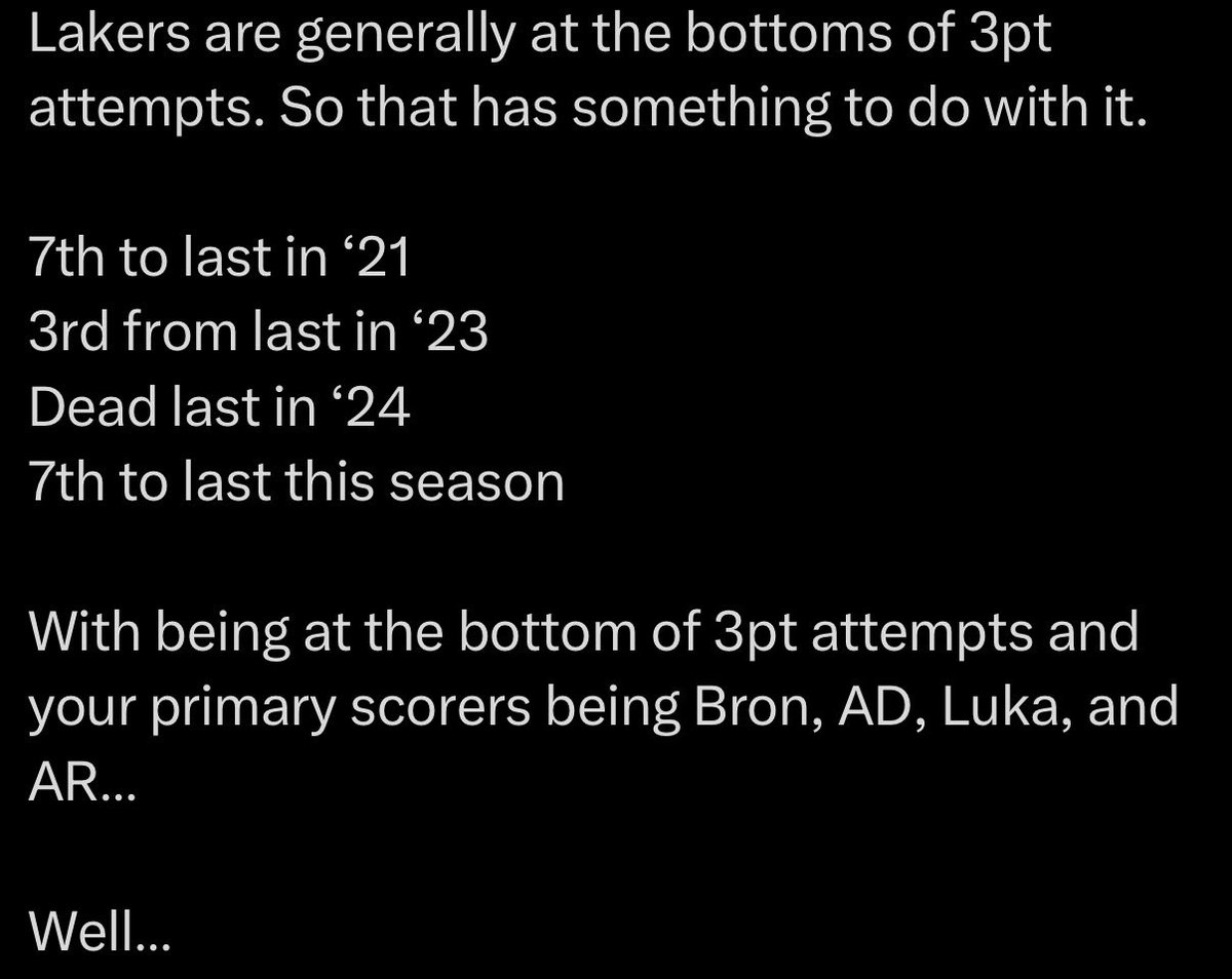 mrvandervorst's tweet photo. @LedyardNFLDraft It’s like the ravens when they lead the league in running when everybody was trying to pass. Lakers were running the ball 40 times a game when everybody else ran it 25 times. If you always fail to look at the context you will always be missing the point. https://t.co/fiQQ8EMtIq