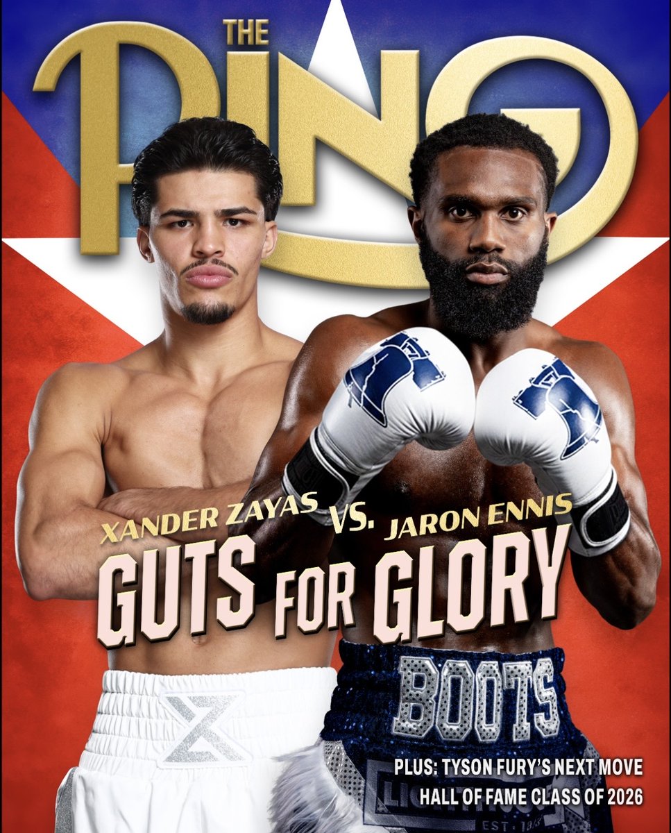 ringmagazine's tweet photo. ‼️ Xander Zayas and Jaron 'Boots' Ennis grace the cover of the June issue of The Ring Magazine, with the digital edition available now.

This issue looks ahead to their huge junior middleweight clash for Zayas' WBA and WBO titles in New York 🇵🇷🇺🇸

Subscribe here now 👉 https://t.co/PO81kg7Zyt