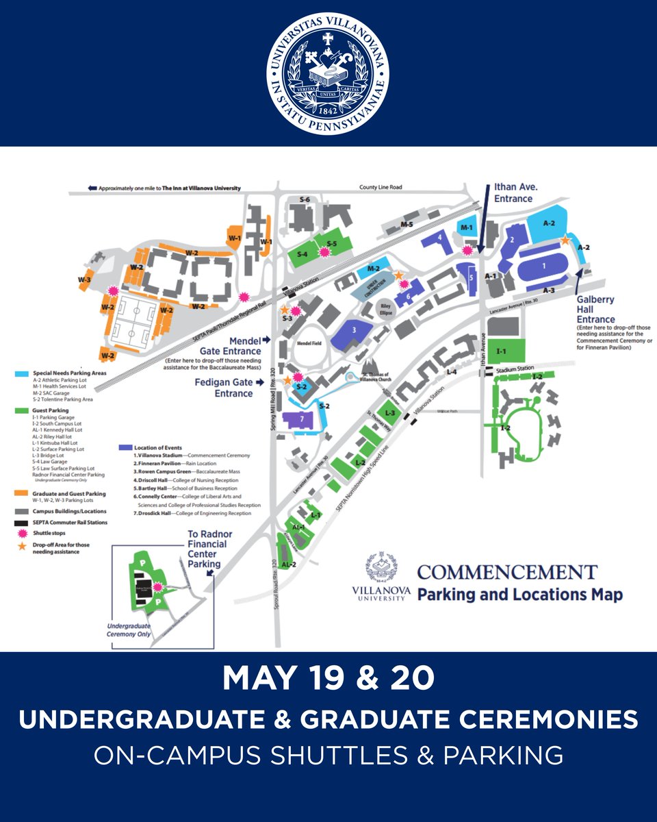 NovaGraduation's tweet photo. 🚗🚍 Wondering where to park or catch a shuttle during Commencement Weekend? Check out our maps to find available parking areas and shuttle stops both on and off campus—making your arrival easy and stress-free. #NovaGrad2026 https://t.co/ftrwsyV8nV