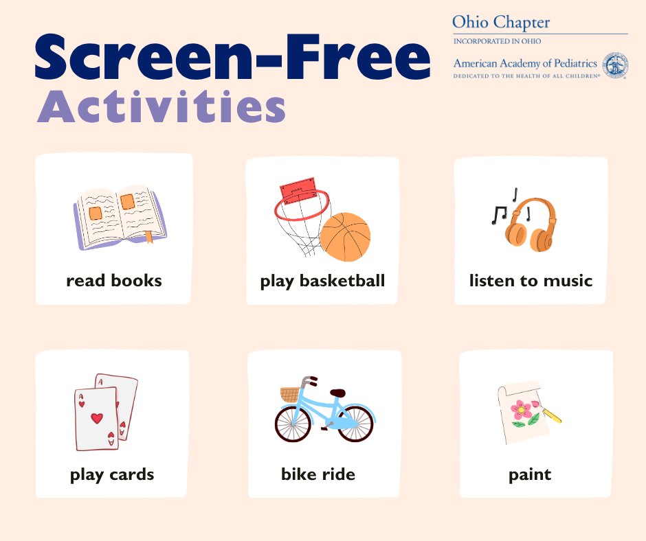 OHPediatricians's tweet photo. As we head into the weekend, consider unplugging and making time for connection. 

Whether it’s outdoor play, family game night, or reading a good book, Screen-Free Week is a great reminder to step away from screens and spend time together.

#ScreenFreeWeek #HealthyChildren https://t.co/8V32lpPS7n