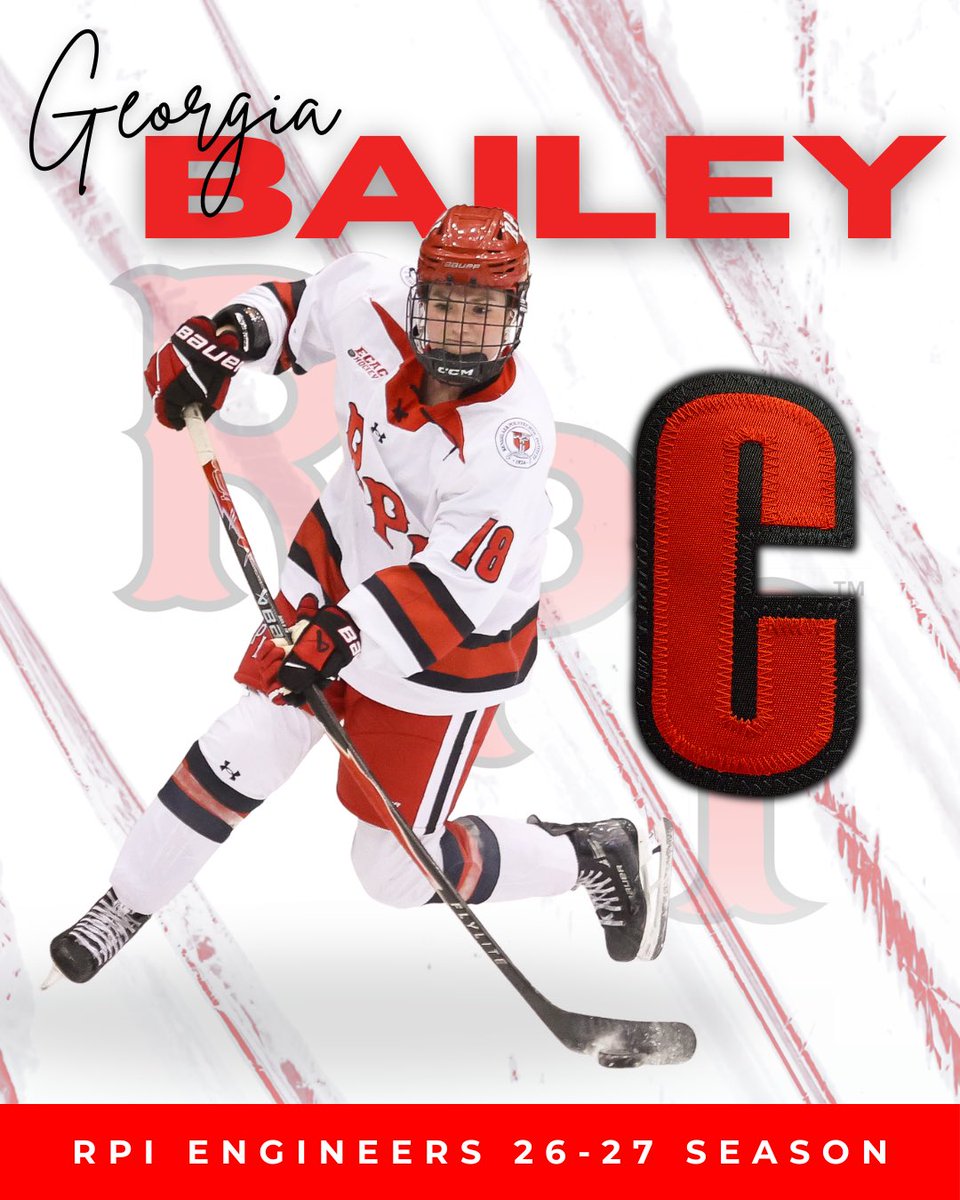 RPI_WHockey's tweet photo. Leadership. Earned. 🔴⚪️

Your captains for the 2026-27 season:

Captain: Georgia Bailey
Assistant Captain: Aylah Cioffi

Two leaders who set the standard every day through work ethic, accountability, and pride in the jersey.

The next chapter starts now. #LIFTUP https://t.co/XH4o3SCY7v