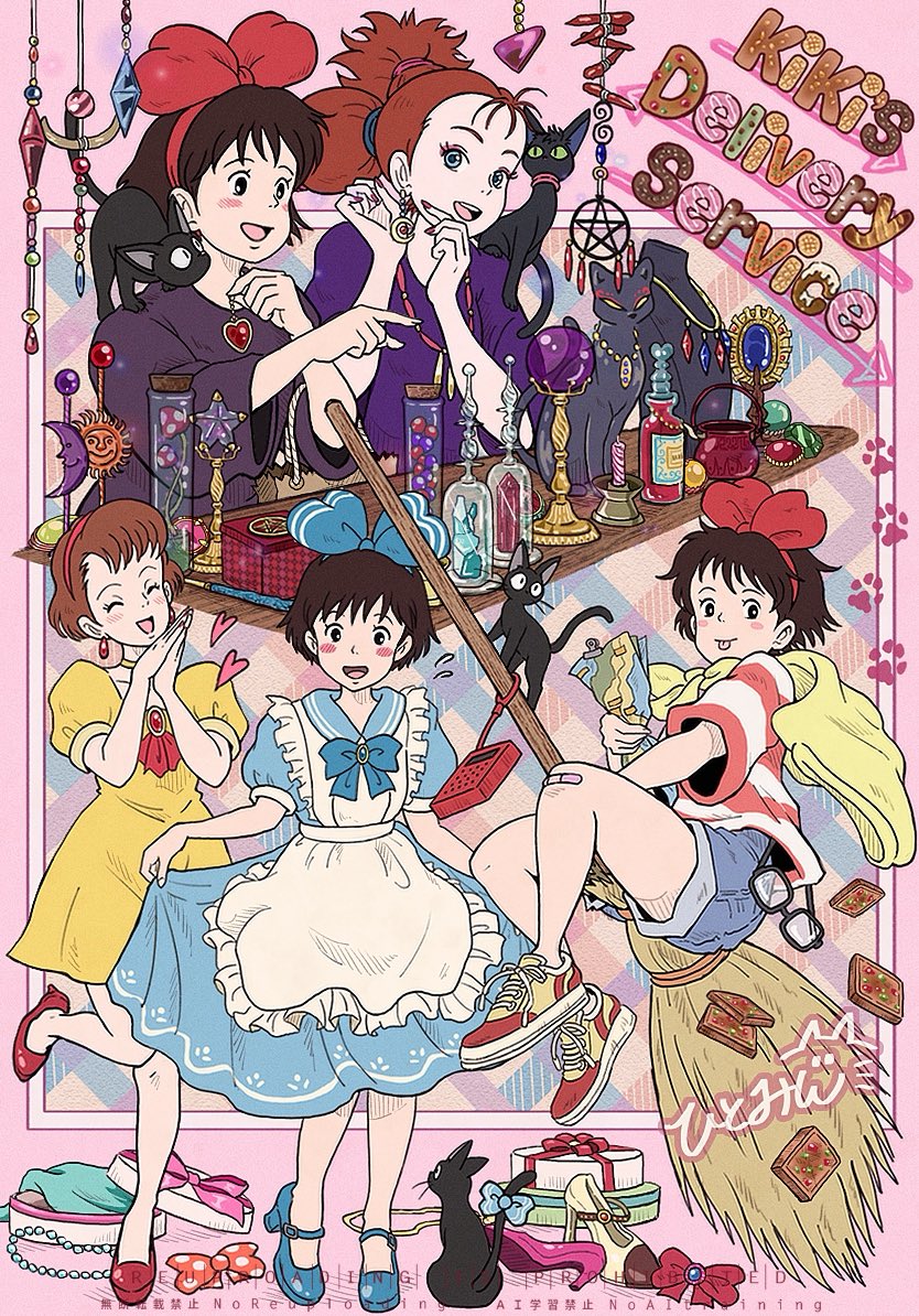 「魔女の宅急便」その後の妄想イラスト🌸（再掲）
とにかく魔女宅ガールズが可愛すぎるので
みんなで仲良くキャッキャしていてほしい🙏🥹💖✨
#ジブリファンアート