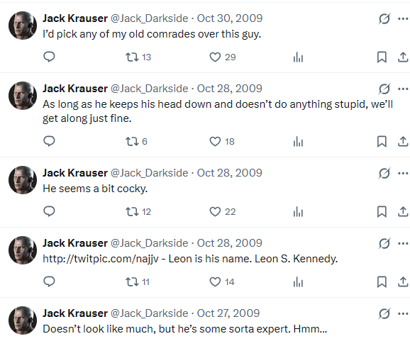 pinkmelodybloom's tweet photo. the difference between their tweets is hilarious to me, leon fell first but krauser fell harder fr fr https://t.co/b7h8ZkGhEh