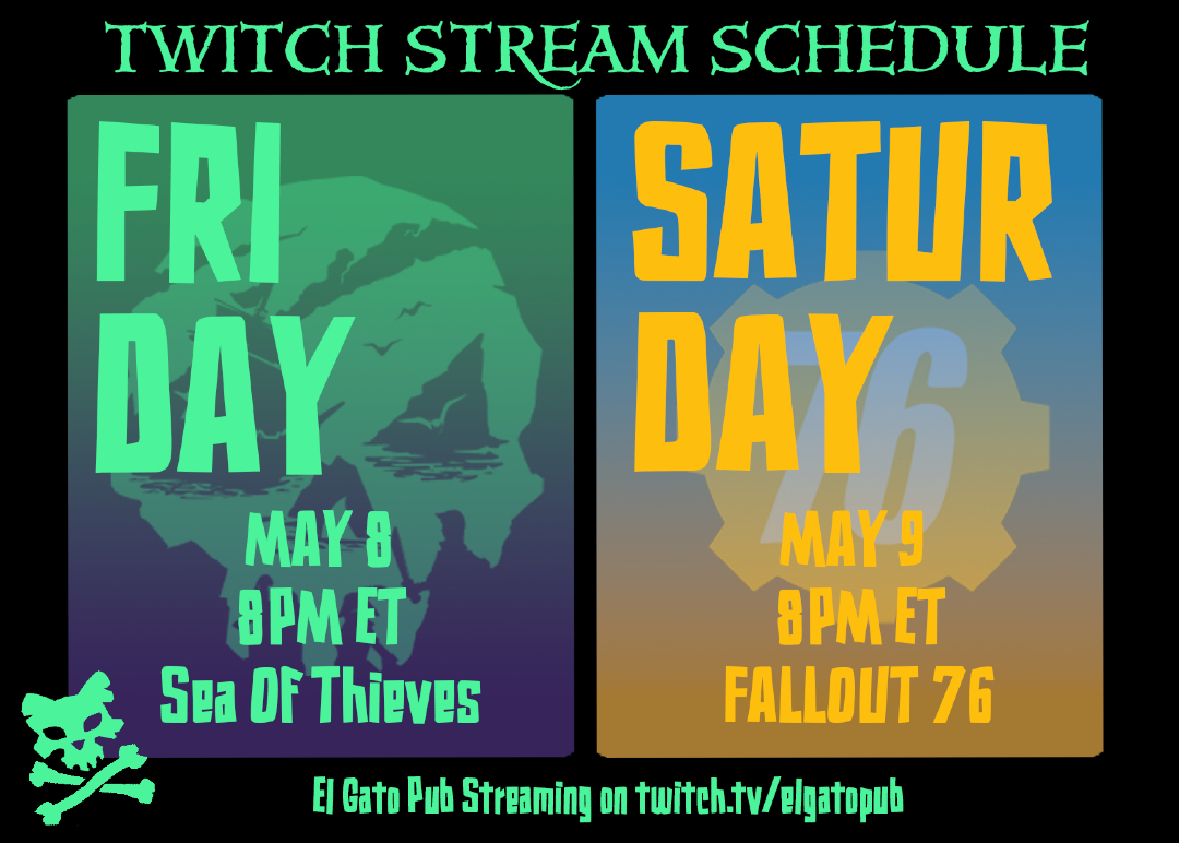 Gato_Pub's tweet photo. With business trips concluded it's time to get down to the business of sailing and wastelandering!  Join in this weekend for some desperately needed laughs. #seaofthieves #Fallout76 https://t.co/UjrSJfiBA4