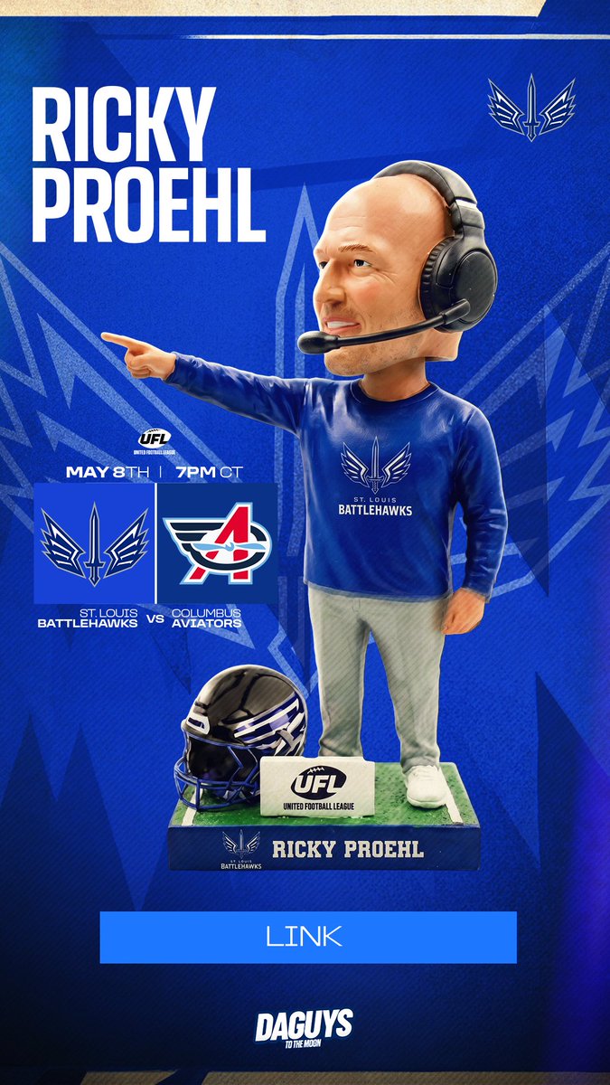 DaGuysSTL's tweet photo. Friday Night Lights hits different in the Dome 🏟️⚡️

Watch the @BattlehawksUFL take on the Columbus Aviators for the FIRST time in St. Louis 🔥PLUS - the first 10,000 fans get a Ricky Proehl bobblehead courtesy of KIA 🧑‍🦲🏈 @TheUFL 

#Battlehawks #KaKaw #STL #FridayNightLights https://t.co/ZCxf8ikSrq