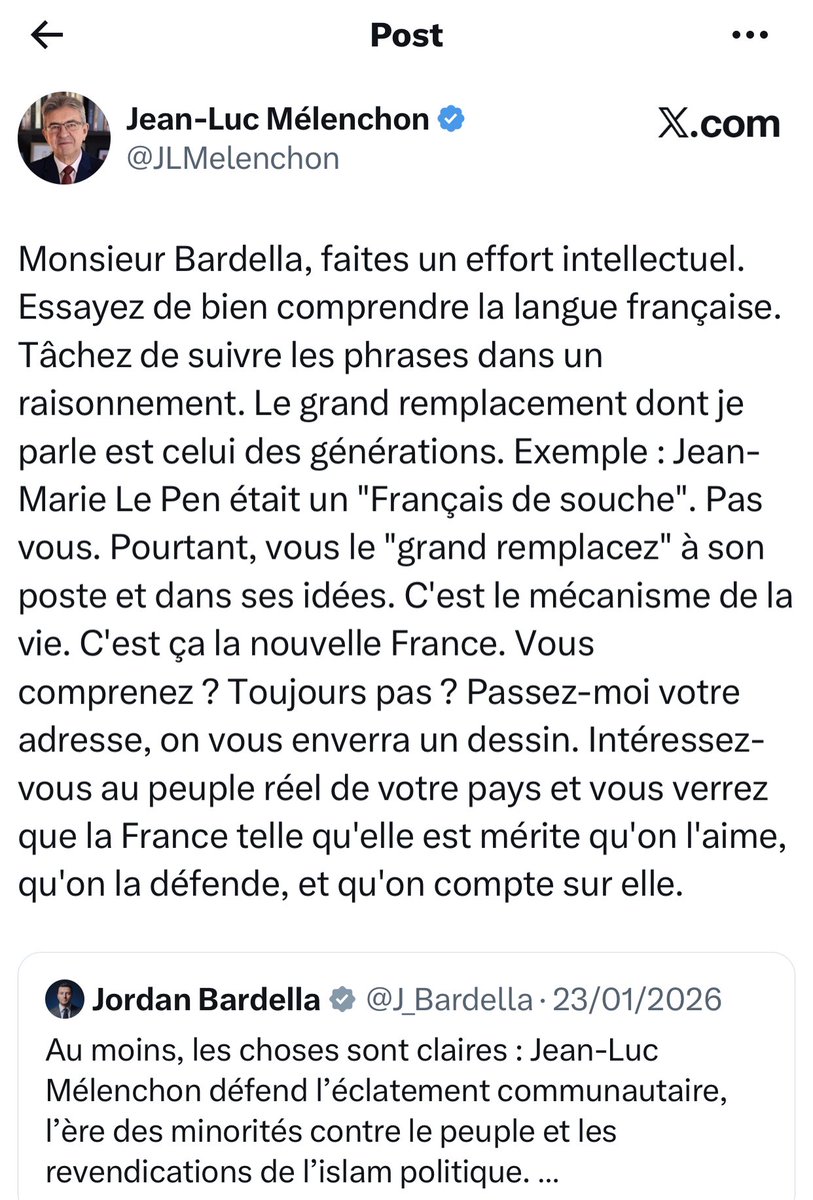 Ce que le vieux inflige à Bardella depuis le début de l’année c’est du grand art…