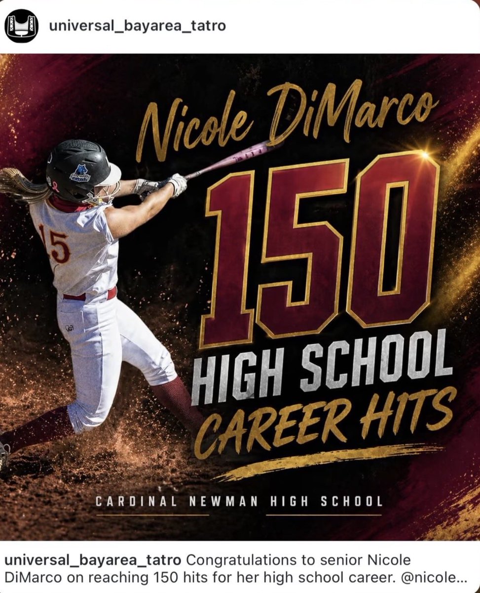 NDiMarco2026's tweet photo. Reached a goal last night at senior night. Still not done. Thank you @UniversalTatro for the post! @CNCardinals @UniversalTatro @tobyvaughn_toby @CoachAJ10 @coachalyssarazo @JustGusPD @kodoherty22 #ubafamily #newgoal #cardinalnewmansoftball #senioryear https://t.co/GWGHKdeRS3