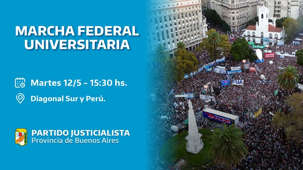 DESDE LA PBA DEFENDEMOS LA UNIVERSIDAD PÚBLICA 🇦🇷

El próximo martes 12 de mayo, desde el PJ Bonaerense acompañaremos la marcha federal educativa.

El mensaje del pueblo bonaerense es claro: la universidad pública no se toca.