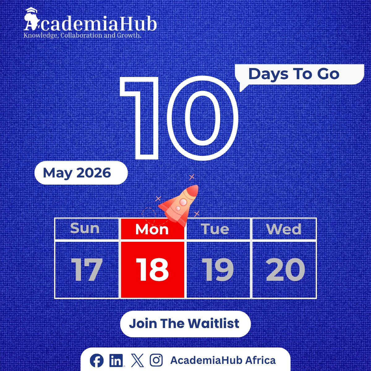 Academiahub_A's tweet photo. 10 days to go. 🚀
AcademiaHub Africa is redefining how academic work is stored, shared and monetized. 📚✨
Join the waitlist. https://t.co/Bymc2MSM13