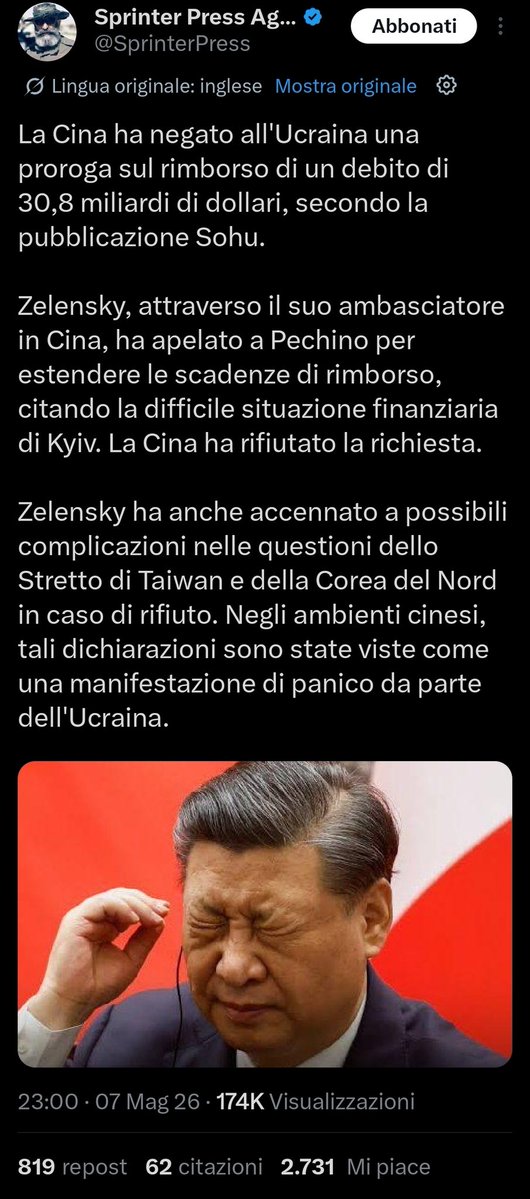 La Cina non fa sconti ai nazisti di Kiev sul pagamento di un debito a differenza del governo Meloni e degli altri in Europa che continuano a finanziare con i soldi degli italiani un regime di criminali nazisti.