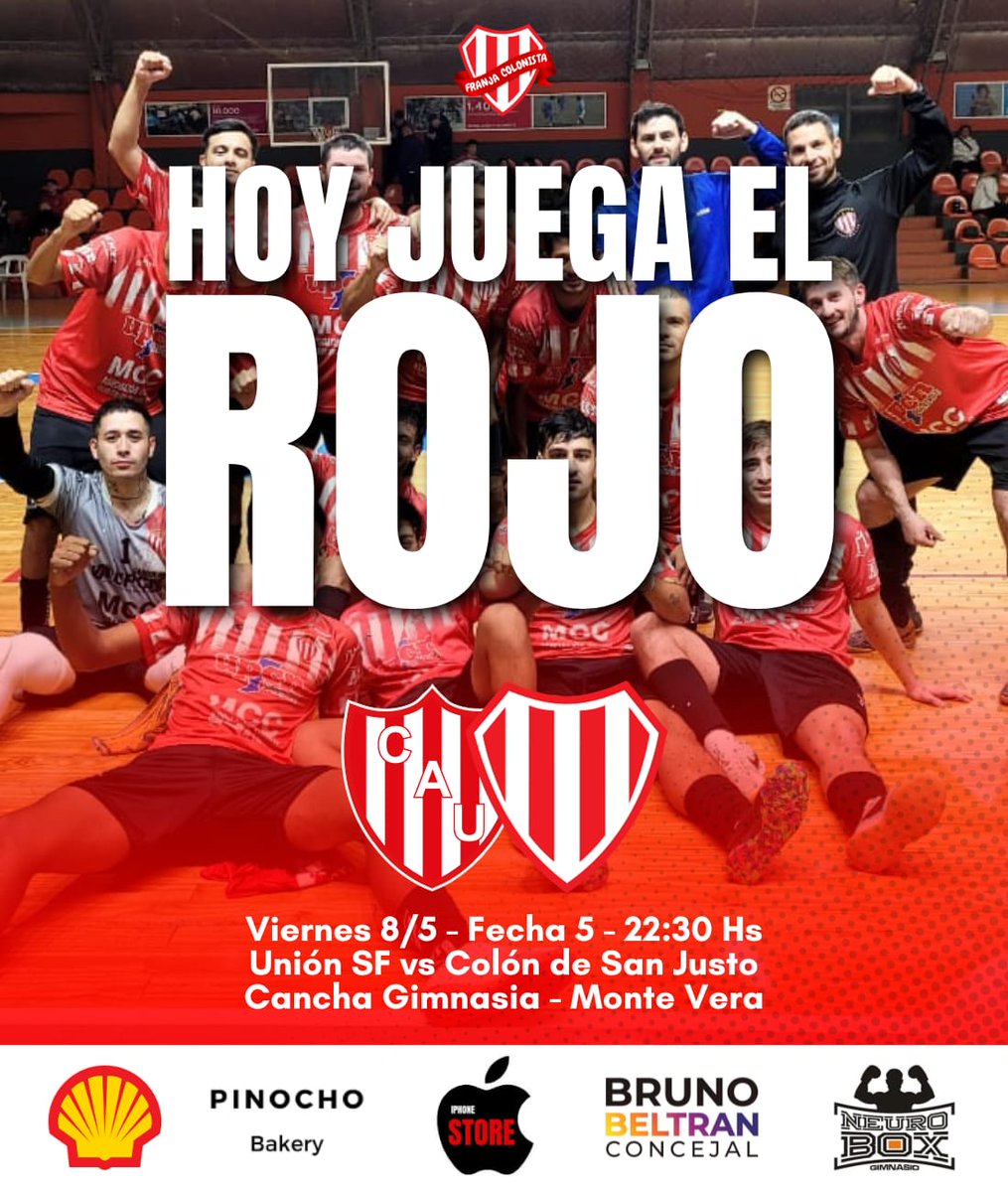 #Futsal ¡HOY JUEGA COLÓN!

Por la quinta fecha del Torneo Apertura de la Liga Santafesina, Colón de San Justo visita a Unión SF en Monte Vera a partir de las 22:30 Hs. 

VAAAMOOOOS ROOOJOOOOOO 💪🏻🥅🇦🇹