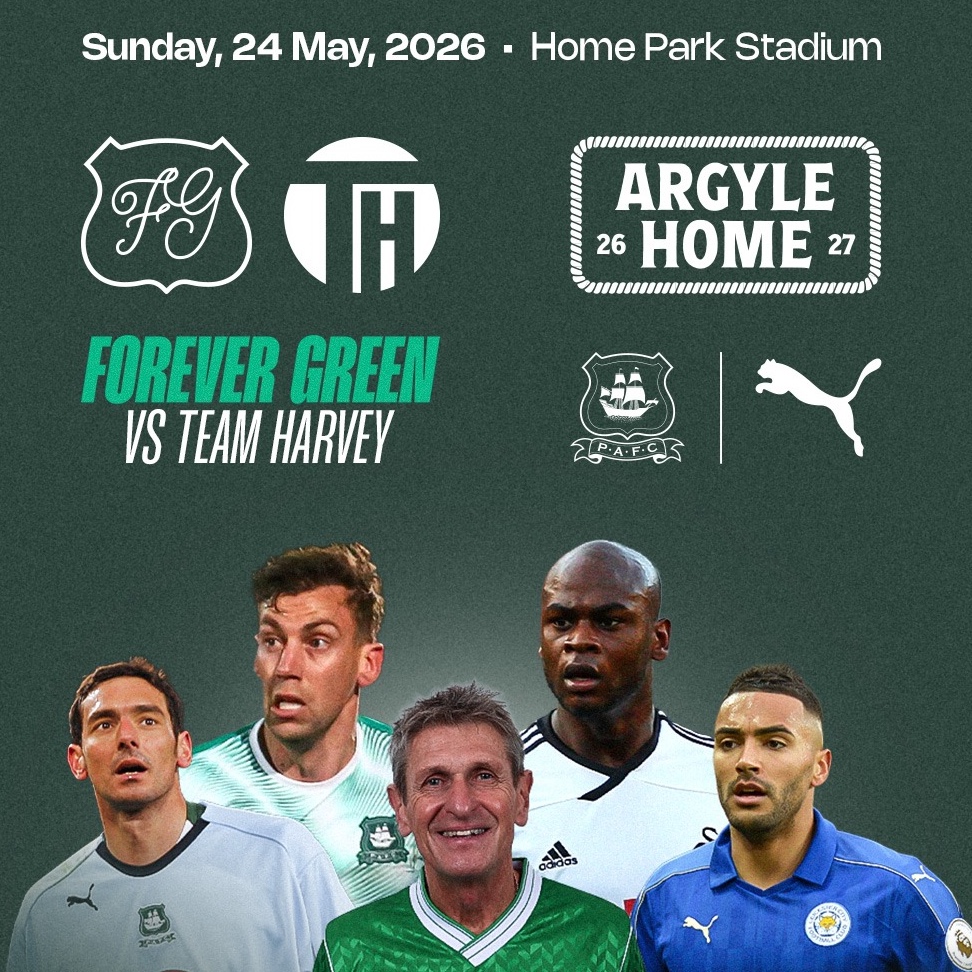 Argyle's tweet photo. Be one of the first to purchase our 2026/27 home kit by attending Forever Green v Team Harvey at Home Park! 👕

Attendees can get their hands on the kit in the Argyle Superstore, whilst also supporting Forever Green and St George's Hospital with their ticket purchase.