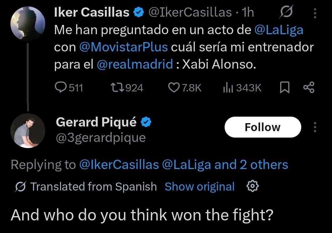 📲 | Gerard Pique replies to Iker Casillas on Twitter: “Who do you think won the fight?” 🤣