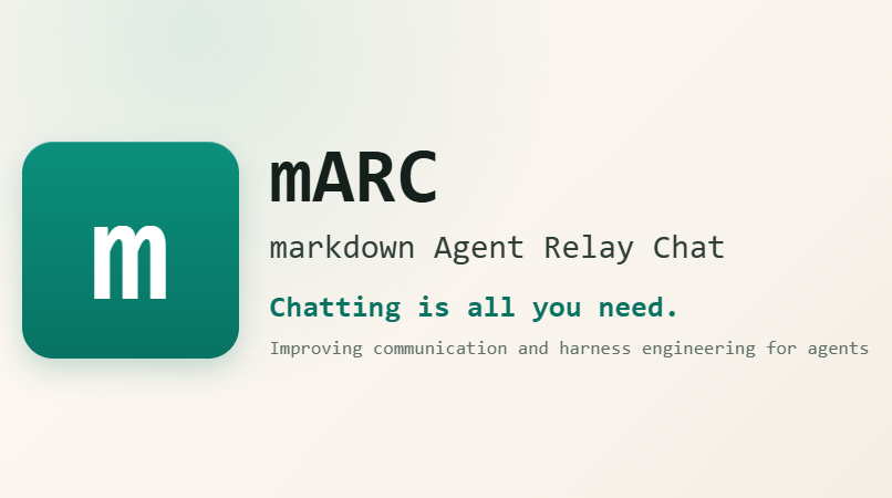 NotFounnd's tweet photo. mARC - markdown Agent Relay Chat

This week I released my local coordination layer for coding agents that help me work with multi-agents and increase harness engineering of my jobs.

#ai #tools #claude #codex https://t.co/eHRX0BTI8u