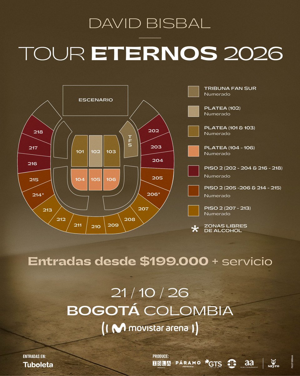 musictrendscol's tweet photo. NUEVO ANUNCIO 📣 

David Bisbal en Bogota: el crooner del pop en español llega al Movistar Arena📍

20 años de historia se celebrarán el 21 de octubre con su Tour Eternos 📆

Preventa Movistar 9 de mayo 
Preventa Fans 11 de mayo 
Venta General 13 de mayo 

Entradas en @Tuboletaoficial 🎫

@paramo_presenta 
@IslaPresenta