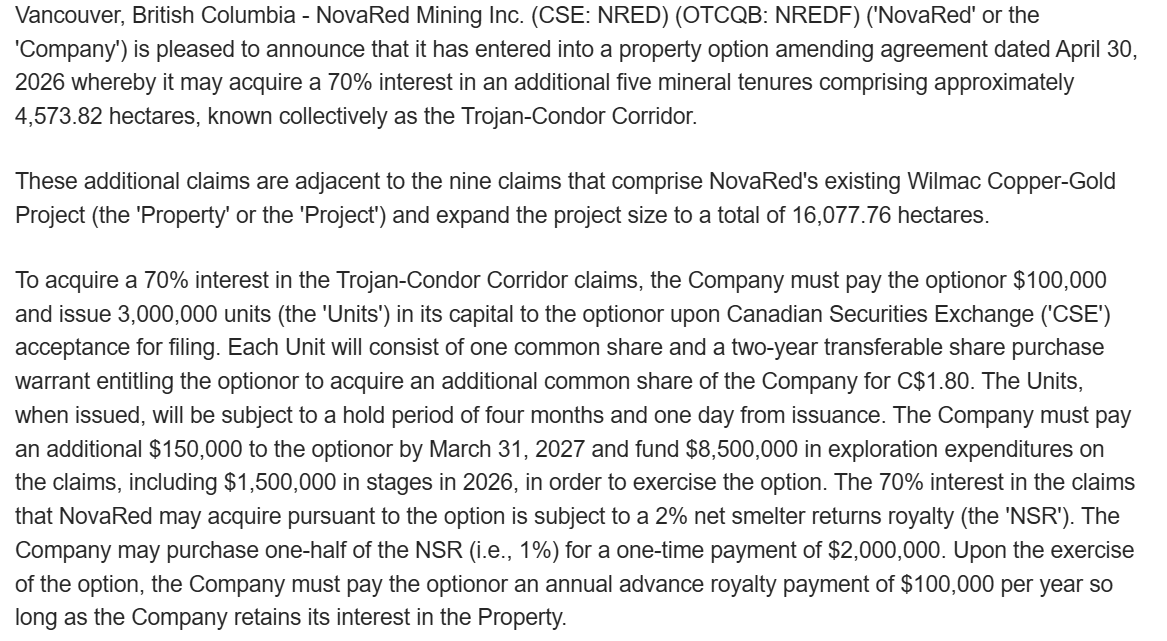 imgurpreetp's tweet photo. $NRED up +10.73% already… and honestly I’m not surprised 🔥

The market clearly noticed the Gregory Fedun news.

This guy brings:
30+ YEARS in resources/capital markets,
international project background,
UAE Royal Family business relationships,
involvement in a $70M Anadarko-linked transaction.

That’s the kind of advisor you add when you want:

financing,
strategic partnerships,
bigger investor attention.

And the timing lines up perfectly with the copper macro:
50M tonnes copper demand projected by 2035,
53M+ by 2050,
AI infrastructure exploding,
EVs needing 3-4x more copper.

Meanwhile sulfur markets are tightening:
prices recently near ~$740/ton,
~50% sulfur shipping near Hormuz.

Wilmac’s location near Teck Trail, Chemtrade, IRM and Western Canada sulfur infrastructure could matter WAY more later.

16,078 hectares.
Copper-gold exposure.
AI exploration.
Provisional patent filing.

Yeah… I understand why the stock is moving.

$15+ target for me.
Information only, not a solicitation.

$BMY $MRK $ENLV $CAVA