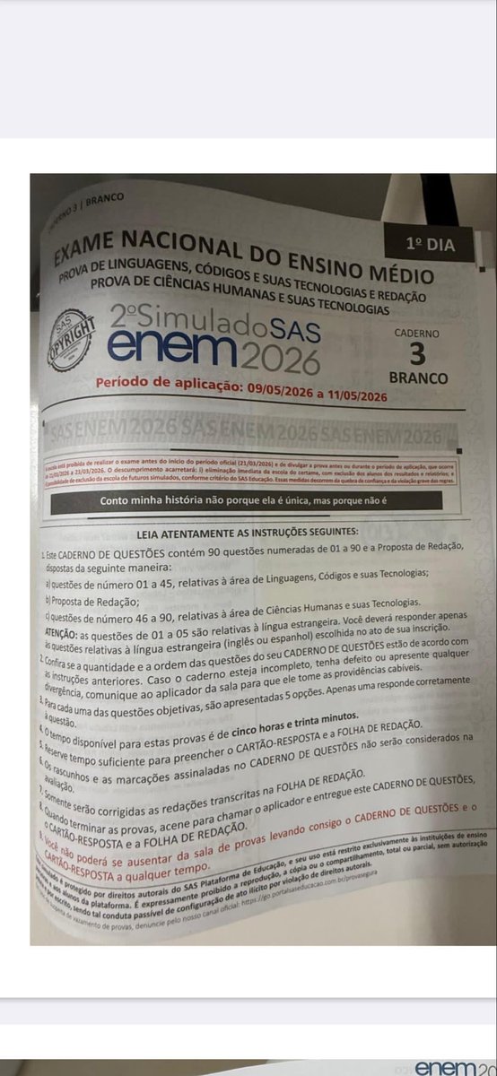 simuladosas8090's tweet photo. segundo simulado SAS Enem 2026 Primeiro dia, com o tema da redação https://t.co/j8y00MH3PA