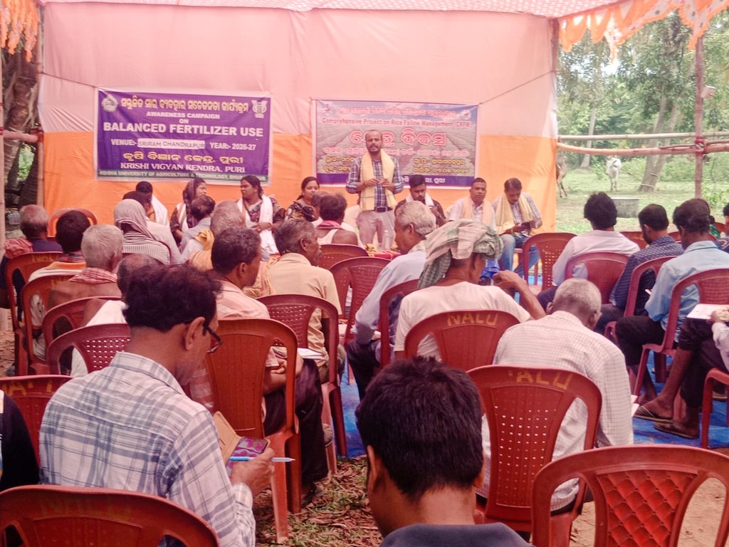 PuriKvk's tweet photo. Awareness campaign on Balanced Fertilizer Use &amp; Rice Fallow Management with Green Gram at Sriramchandrapur. Farmers sensitized  on soil test-based nutrient application &amp; pulse intensification for sustainable yield &amp; soil health.@AtariKolkata @icarindia https://t.co/JrACE2ebyZ