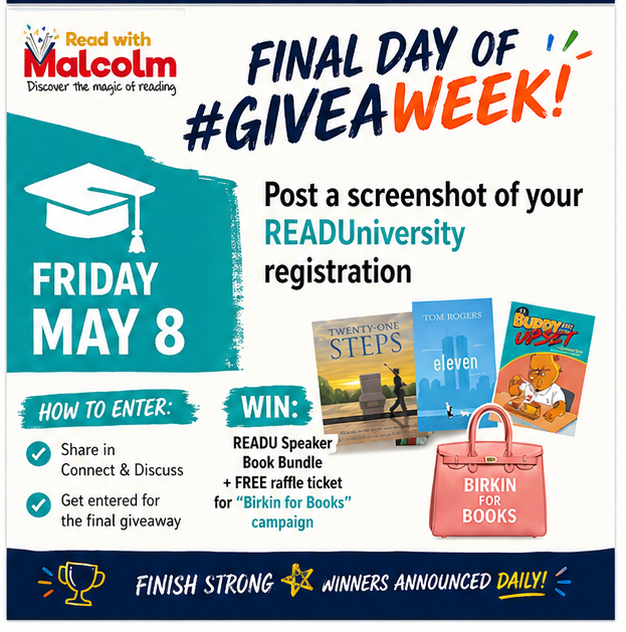 ReadWithMalcolm's tweet photo. Register for READUniversity, our first online symposium on June 25 and be eligible to win a free ($100 value) raffle ticket in our "Birkin for Books" campaign! That allows you the opportunity to win a Birkin handbag AND a Reading Rally for your school. So let's go! Get in now! https://t.co/wspXTFZHQm