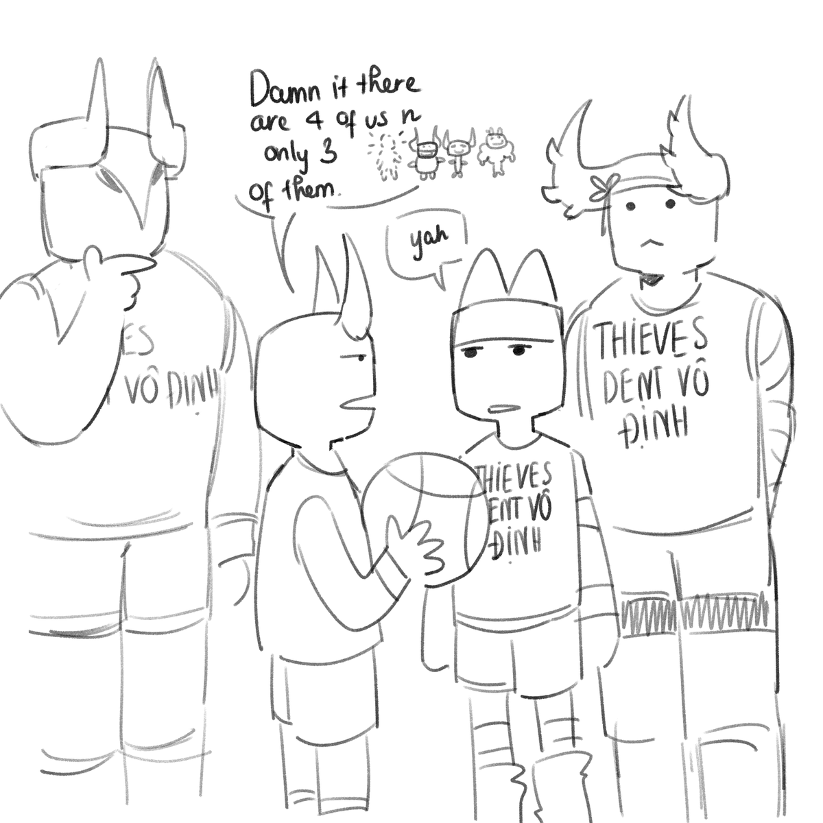 I have a funny idea of thieves dent n the playground be playin basketball together but the playground is need one more person So katana be saying shit like he knows a guy n they just invite hyper
Hyper be wearing the playground basketball uniform
#phingting 