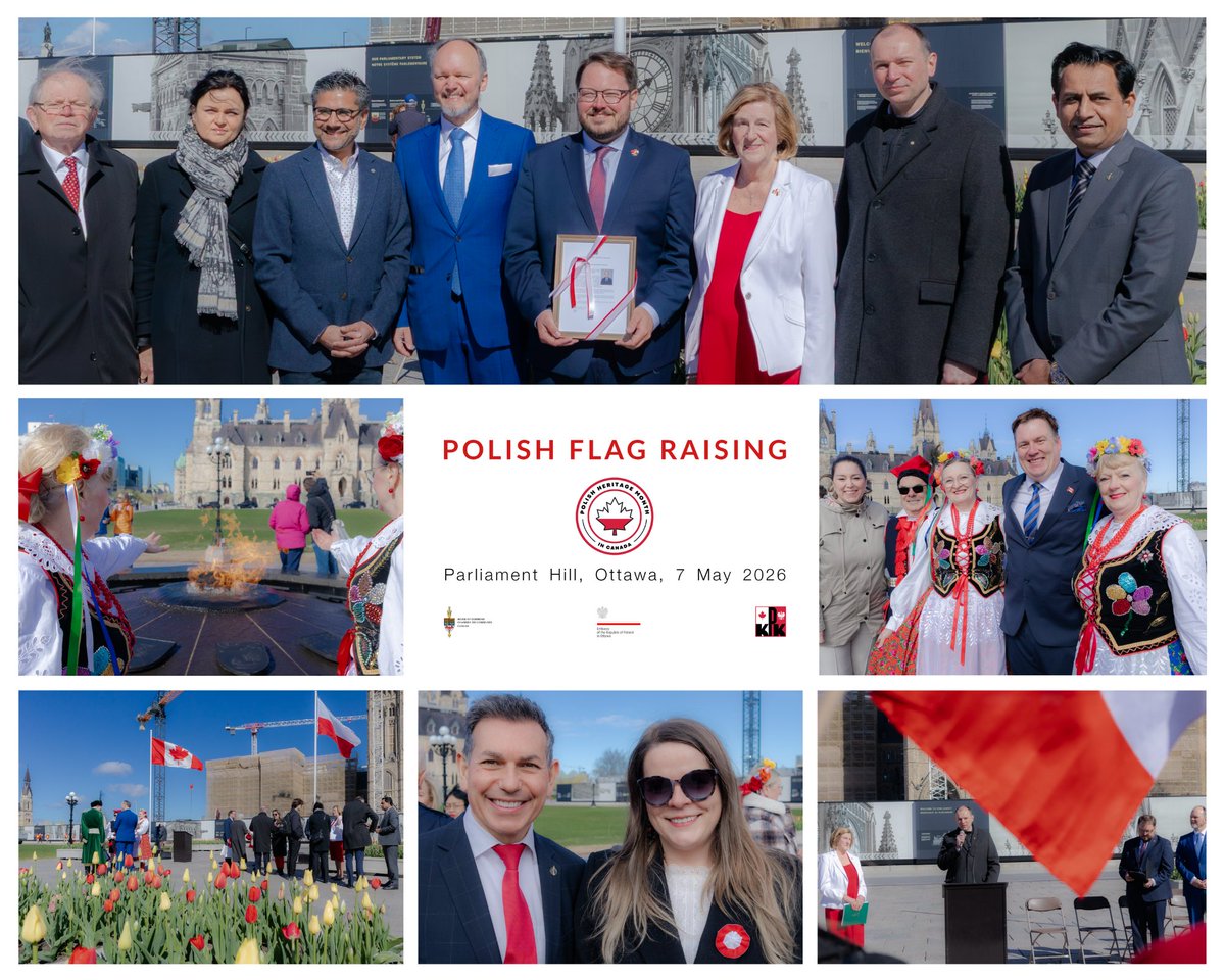 PLinCanada's tweet photo. 🇵🇱🇨🇦 Thank you to everyone who joined us yesterday on Parliament Hill in Ottawa for the raising of the Polish flag, as part of Polish Heritage Month in Canada!

Surrounded by friends and partners, we reflected on the values of freedom, democracy, and civic responsibility rooted in Poland’s Constitution of May 3, 1791, Europe’s first modern constitution and the second in the world. We also spoke about the historically strong and vibrant relationship between Poland and Canada, which we continue to deepen together. 🤝

We extend our sincere thanks to Prime Minister @MarkJCarney for his warm wishes; the feeling is truly mutual.

The event was organised by the @CanPolCongress, represented by @DomRoszak and Krzysztof Grabkowski, together with the Canada-Poland Parliamentary Friendship Group, and attended by many distinguished guests from the diplomatic corps and public life, including @HelenaJaczek, Chair of the Canada-Poland Parliamentary Friendship Group, @Rob_Oliphant, Parliamentary Secretary for Foreign Affairs, @YasirNaqviCDN, Parliamentary Secretary to the Minister of International Trade, @KurtHolmanMP, Chair of the Canada-Nordic-Baltic-Poland Parliamentary Friendship Group, @PeterFonsecaMP, @mflalonde, Chair of the Standing Committee on Veterans Affairs, and many more!

Thank you to all Polonia organizations, incl. dance ensembles Polanie and Vistula.  

***
@OurCommons  @Polska  @CanPolCongress