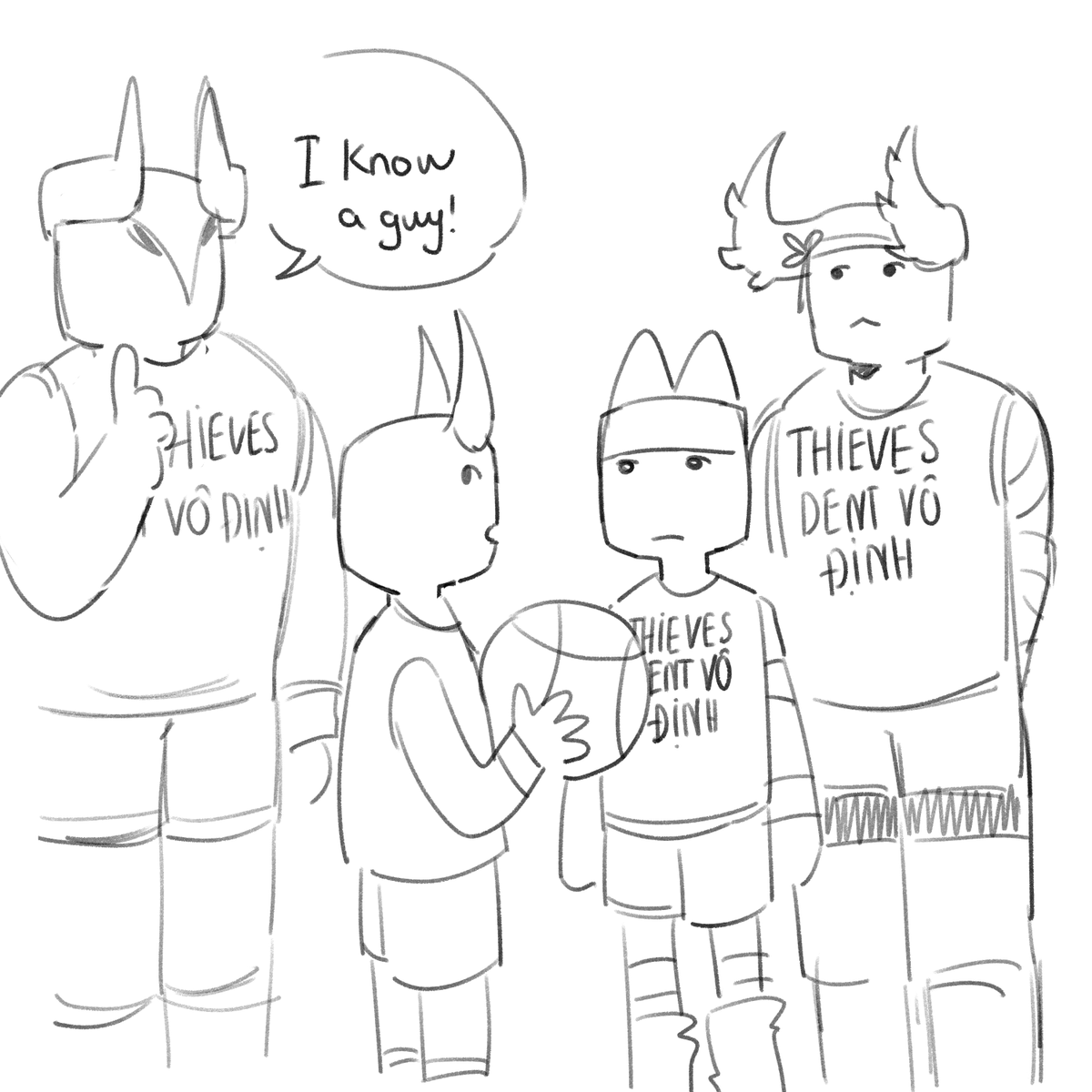 I have a funny idea of thieves dent n the playground be playin basketball together but the playground is need one more person So katana be saying shit like he knows a guy n they just invite hyper
Hyper be wearing the playground basketball uniform
#phingting 