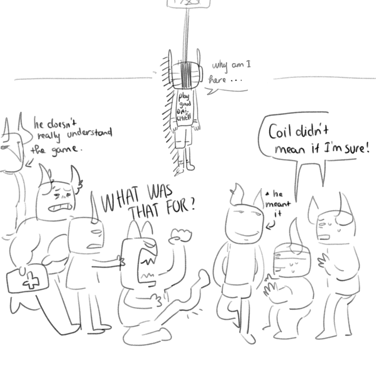 I have a funny idea of thieves dent n the playground be playin basketball together but the playground is need one more person So katana be saying shit like he knows a guy n they just invite hyper
Hyper be wearing the playground basketball uniform
#phingting 