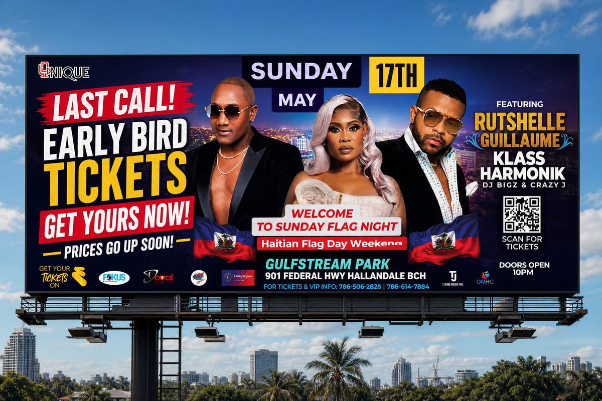 KlassItIs's tweet photo. LAST CALL FOR EARLY BIRD TIX FOR 
"WELCOME TO SUNDAY FLAG NIGHT"

📅: SUNDAY MAY 17TH 🇭🇹 
⏰️: 10PM - 4AM

����GULFSTREAM PARK 901 FEDERAL HWY HALLANDALE BCH FL 33009

TICKETS ON 👇🏾 https://t.co/YGAOW6QToG 👈🏾

INFO 786.506.2828 OR 786.614.7884 https://t.co/7MIKsR6DHg