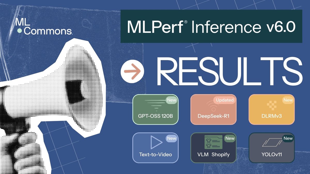 MLCommons's tweet photo. Measuring today’s production workloads is getting harder. The Inference working group stepped up by adding GPT-OSS 120B, DeepSeek-R1, and our first text-to-video generation benchmark.
https://t.co/avj9D2nQ68 https://t.co/0oRJBTyyUs