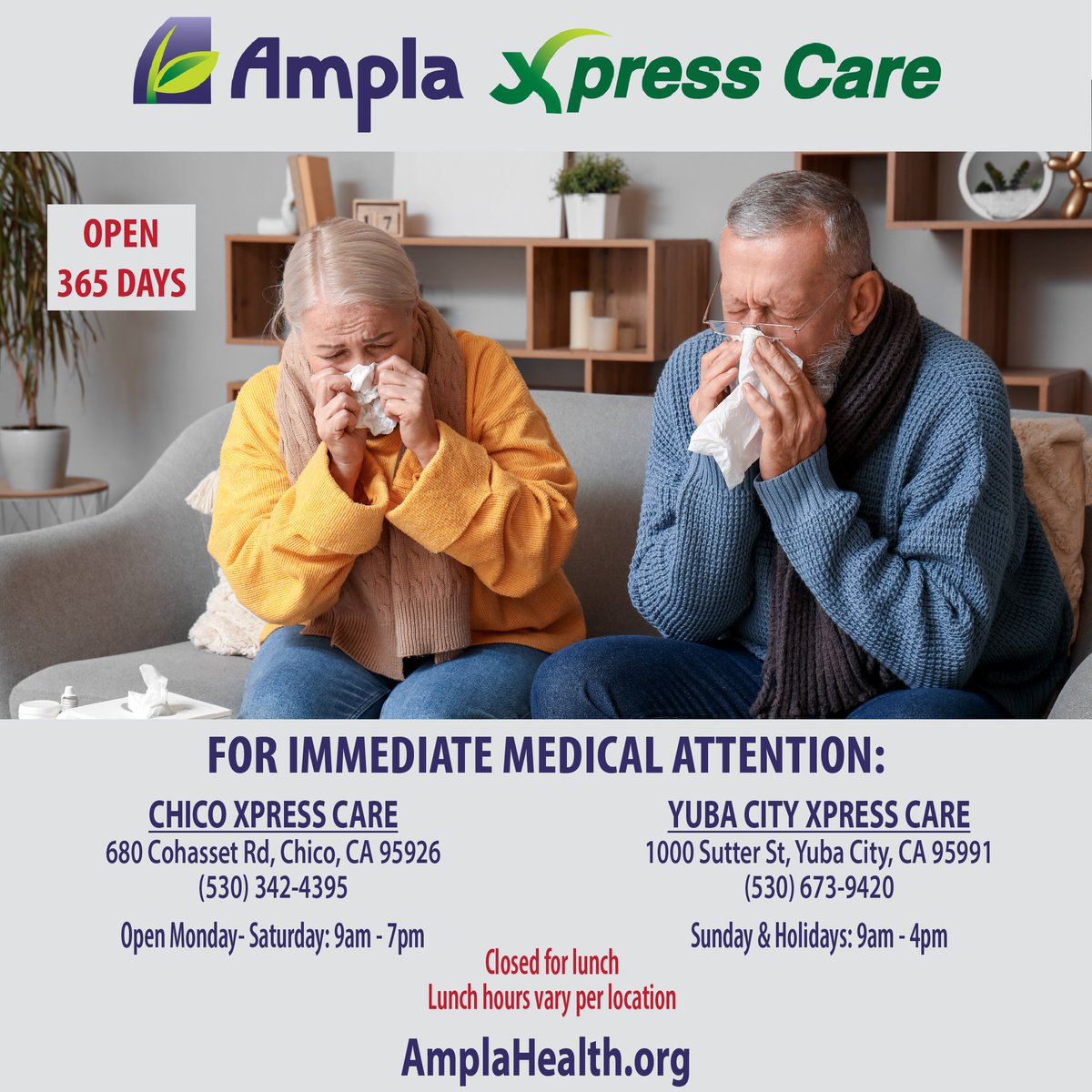 Ampla Xpress Care is open on weekends. No Appointment is Needed, and Walk-Ins are Welcome. To find the nearest location visit us at: amplahealth.org/ampla-xpress-c… Follow, Like &amp; Share our page #AmplaHealth