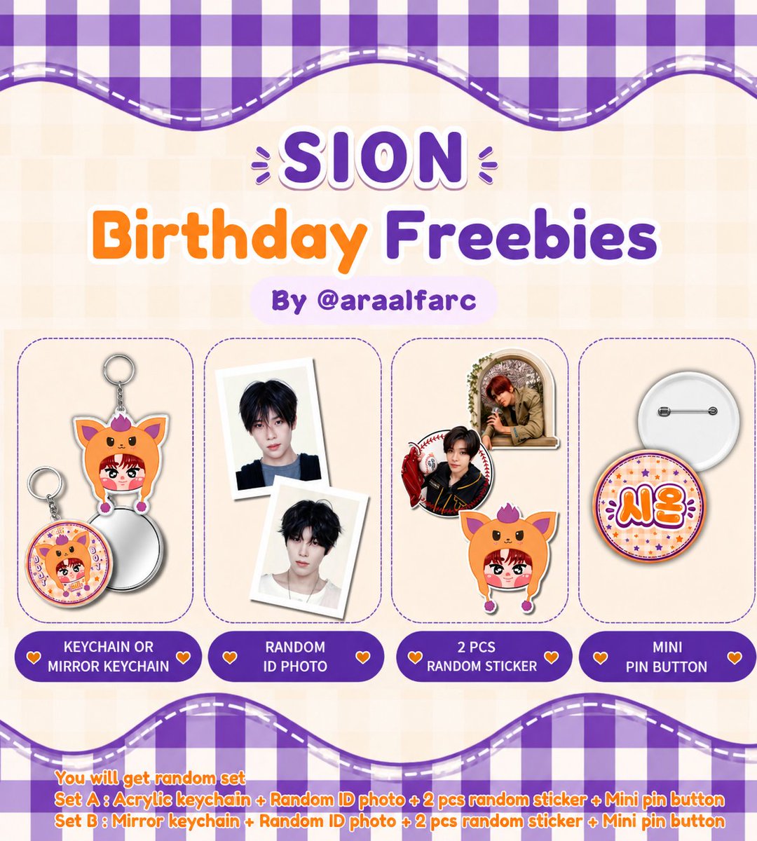 araalfarc's tweet photo. 🐰🦊 Sion Birthday Freebies 🦊🐰
------- by @araalfarc -------

^^ RT and like are appreciated ^^

- CO 🍊 (no refund) 
- Available : 11.05.26 at 19.15 WIB 
- Only 1 set freebies / account
- Link CO : https://t.co/nGOJ7JdgZF

^^ Please read the details on the pic below ^^ https://t.co/Lm8OpVh3jr