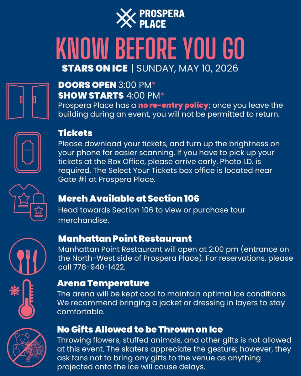 ProsperaPlace's tweet photo. Stars on Ice glides into Prospera Place on Sunday, May 10! Here’s everything you need to know before you arrive.

Looking for a last-minute Mother’s Day gift?🎁 Limited tickets are still available.

🎟️ https://t.co/1mGndRSITG https://t.co/r1W1lQLlbl